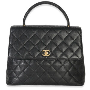 Chanel Vintage Black Quilted Caviar Kelly Top Handle Bag